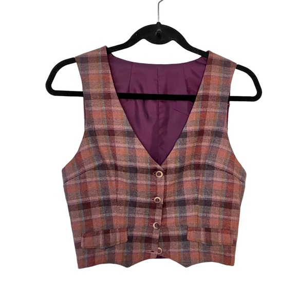 Vintage Jackets & Blazers - Vintage Purple Plaid Wool Vest  Waistcoat